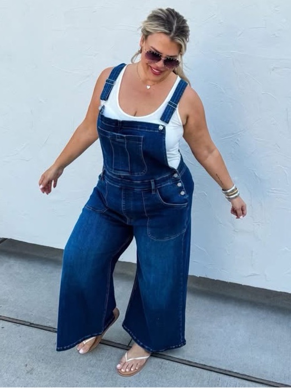 NWT Dark Blue Denim Wide Leg Cropped Overalls with Adjustable Straps